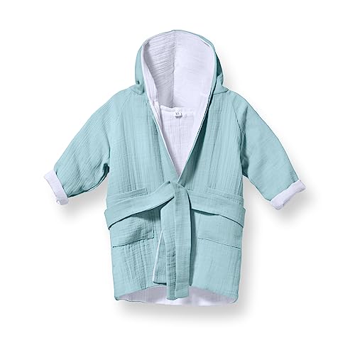 Mababu Bademantel Kinder mit Kapuze | Baby Bademantel | 100% GOTS Bio-Baumwolle | Kinderbademantel Mädchen & Jungen | 1 bis 2 Jahre | Kinder Bademantel | Musselin Bademantel Kinder | 2 Taschen, Gürtel von Mababu