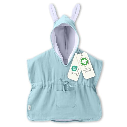 Mababu Baby & Kinder Badeponcho EXTRA Weich (100% Bio-Baumwolle) | 1-7 Jahre | Handtuch Poncho Mit Hasenohren & Geschenkverpackung | Badetuch von Mababu