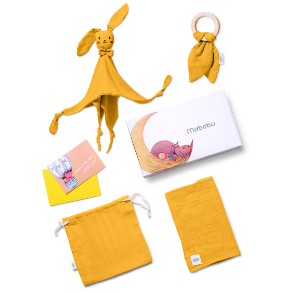 Mababu Geschenk zur Geburt - 100% GOTS Bio Musselin-Baumwolle - Schmusetuch, Beißring, Spucktuch, Tasche - Baby Erstausstattung Neugeborene von Mababu