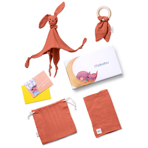 Mababu Geschenk zur Geburt - 100% GOTS Bio Musselin-Baumwolle - Schmusetuch, Beißring, Spucktuch, Tasche - Baby Erstausstattung Neugeborene von Mababu