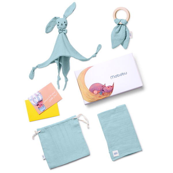 Mababu Geschenk zur Geburt - 100% GOTS Bio Musselin-Baumwolle - Schmusetuch, Beißring, Spucktuch, Tasche - Baby Erstausstattung Neugeborene von Mababu