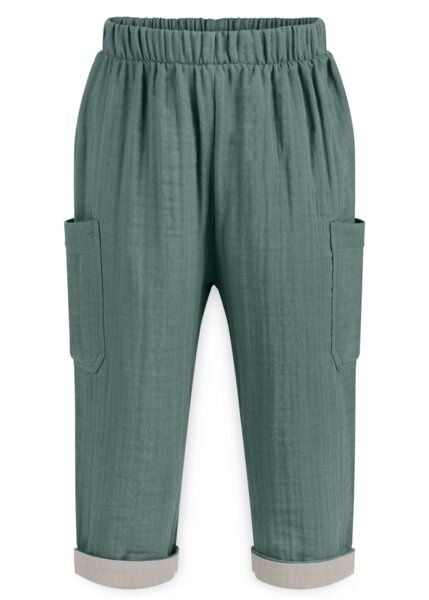 Mababu Zweifarbige Musselin-Hose | GOTS-zertifiziert | Bio-Baumwolle | Lockere Passform von Mababu