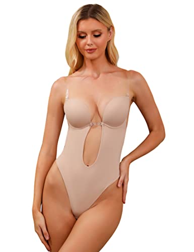 Mabecol Damen Rückenfreier Body Shaper BH Transparenten Trägern Rückenfreier Shapewear Formende Bodys Unsichtbar Push up Bodysuits Unterwäsche.… von Mabecol