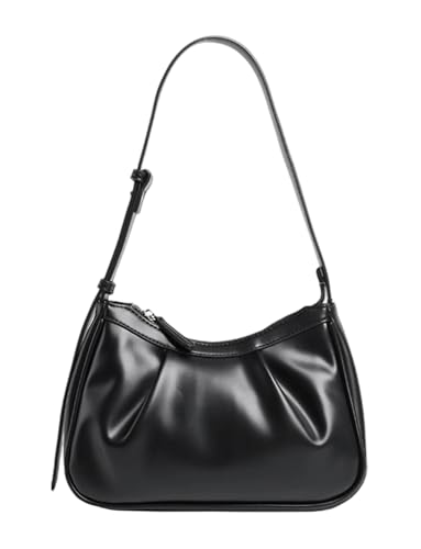 Mabecol Damen Umhängetasche Klein PU Leder Schultertasche Tasche, Kleine Handtasche Damen Cloud Bag Leicht, mit Reißverschluss für Alltag Arbeit Reisen Freizeit (Schwarz) von Mabecol