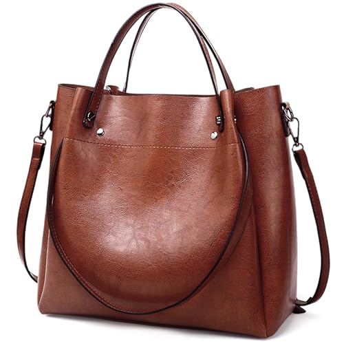 Mabecol Damen Shopper Tasche Groß PU Leder Handtasche Schultertasche Umhängetasche Tote Bag Henkeltasche Vintage Crossbody Für Arbeit Alltag Reisen (Braun) von Mabecol