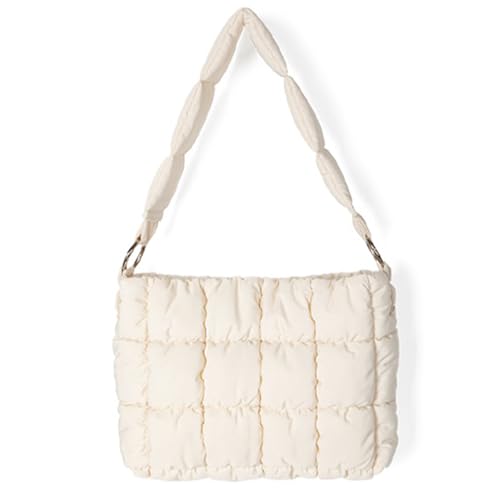 Mabecol Umhängetasche Damen Shopper Tasche Handtasche Damen Tote Bag Karierte Freizeittasche Nylon(Weiß) von Mabecol