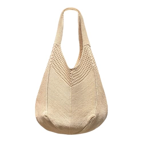 Strandtasche Damen Häkeltasche für den Sommer,Gehäkelte Mesh Strand Tote Bag,Umhängetasche Netz-Stricktasche,Damen Gestrickte Umhängetasche,Groß Gehäkelte Einkaufstasche,Strick Tragetasche (Khaki) von Mabecol