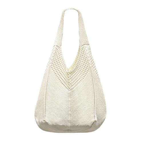 Strandtasche Damen Häkeltasche für den Sommer,Gehäkelte Mesh Strand Tote Bag,Umhängetasche Netz-Stricktasche,Damen Gestrickte Umhängetasche,Groß Gehäkelte Einkaufstasche,Strick Tragetasche (Weiß) von Mabecol