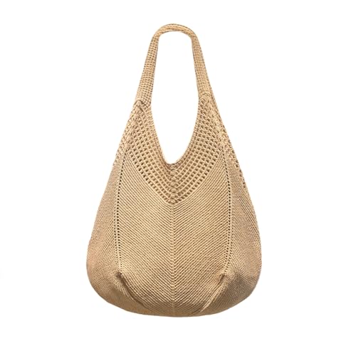 Strandtasche Damen Häkeltasche für den Sommer,Gehäkelte Mesh Strand Tote Bag,Umhängetasche Netz-Stricktasche,Damen Gestrickte Umhängetasche,Groß Gehäkelte Einkaufstasche,Strick Tragetasche (Braun) von Mabecol