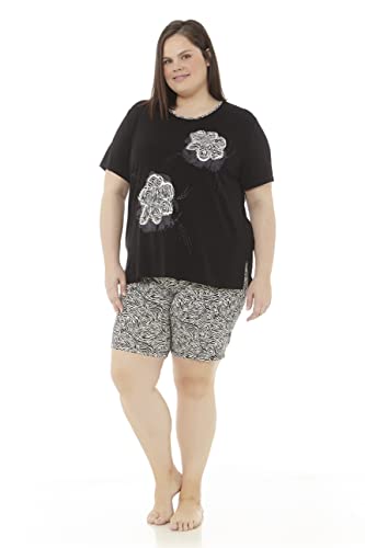 mabel intima - Damen-Pyjama für den Sommer, große Größe, kurze Ärmel und kurze Hose, Größen 46-70, XL-7XL, Frühling/Sommer, bequem und atmungsaktiv, Schwarz , 48 von Mabel Intima