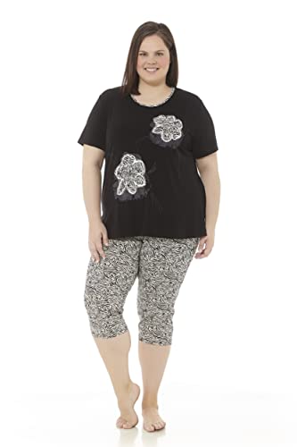 mabel intima - Damen-Schlafanzug für den Sommer, Übergröße, kurze Ärmel und Piratenhosen, Größen 46-70, XL-7XL, Frühjahr/Sommer, bequem und atmungsaktiv, Schwarz , 50 Grande von mabel intima