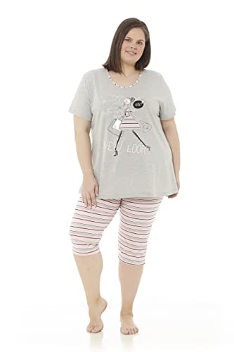 mabel intima - Damen-Schlafanzug für den Sommer, Übergröße, kurze Ärmel und Piratenhosen, Größen 46-70, XL-7XL, Frühjahr/Sommer, bequem und atmungsaktiv, grau, 50 Grande von mabel intima