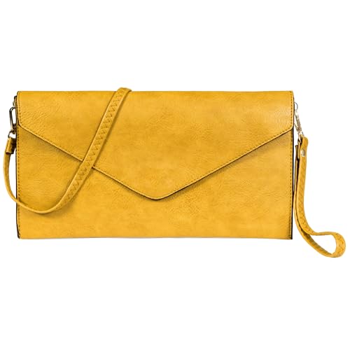 Mabel Damen Wristlets Clutch Bag Kunstleder mit langem verstellbarem Riemen und Stofffutter Abend Schultertasche Tasche Piper, Bernsteingelb von Mabel London