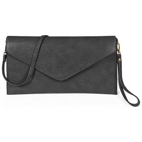 Mabel Damen Wristlets Clutch Bag Kunstleder mit langem verstellbarem Riemen und Stofffutter Abend Schultertasche Tasche Piper, dunkelgrau von Mabel London