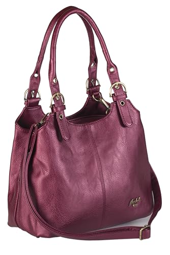 Mabel London Umhängetasche für Damen - Kunstleder Leichte Crossbody Handtasche - Vegane Alltagstasche mit Reißverschlussfächern - Ideal für Arbeit, Reisen & Casual Outfits, Rot (Metallic), One Size von Mabel London