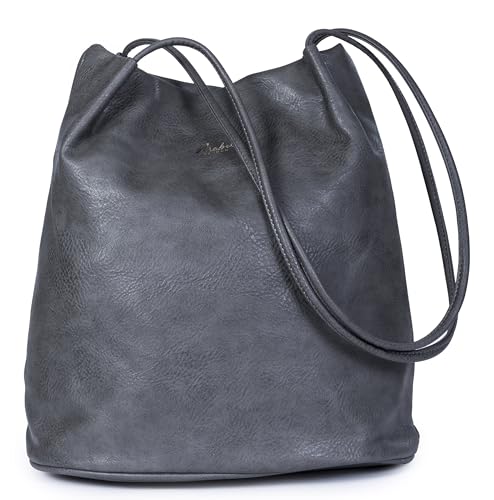 Mabel London Delilah Damen Fashion Designer Medium Size Plain Soft Vegan Leder Hobo Bucket Tote Schultertasche, dunkelgrau, Einheitsgröße von Mabel London