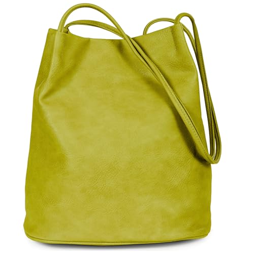 Mabel London Delilah Damen Fashion Designer Medium Size Plain Soft Vegan Leder Hobo Bucket Tote Schultertasche, zitrone, Medium von Mabel London