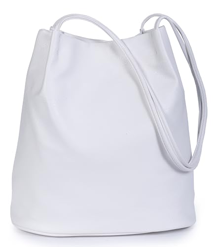 Mabel London Delilah Damen Fashion Designer Schultertasche aus weichem veganem Leder, mittelgroß, einfarbig, Weiß - weiß - Größe: Einheitsgröße von Mabel London