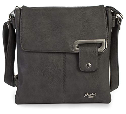 Mabel London Mittelgroße Trendy Messenger Cross-Body Schultertasche mit Staubschutzbeutel - FAITH [Dunkelgrau (silberne Umrandung)] von Mabel London
