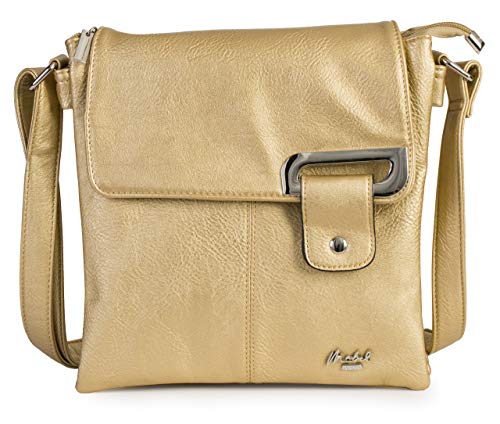Mabel London Mittelgroße Trendy Messenger Cross-Body Schultertasche mit Staubschutzbeutel - FAITH [Gold (silberne Umrandung)] von Mabel London