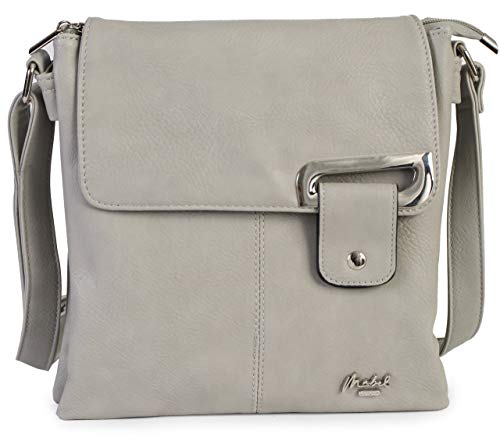 Mabel London Mittelgroße Trendy Messenger Cross-Body Schultertasche mit Staubschutzbeutel - FAITH [Hellgrau (silberne Umrandung)] von Mabel London