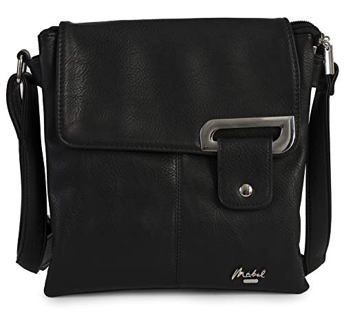 Mabel London Mittelgroße Trendy Messenger Cross-Body Schultertasche mit Staubschutzbeutel - FAITH [Schwarz (silberne Umrandung)] von Mabel London