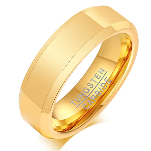 Mabohity 6mm Ringe Wolfamstahl Gold, Glatt Schlicht Für Herren/Damen, Größe 67 von Mabohity