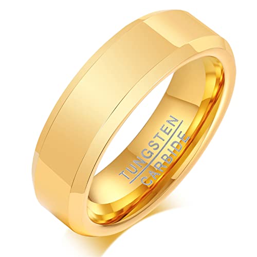 Mabohity 6mm Ringe Wolfamstahl Gold, Glatt schlicht Für Herren/Damen, Größe 60 von Mabohity