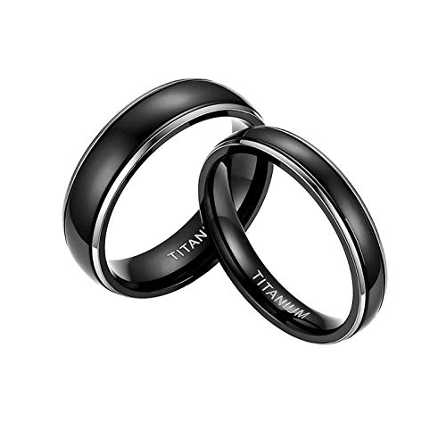 Mabohity Damen-Ring 4mm Titanringe Verlobungsringe Trauringe Matte Schwarz mit Polierte Kante, Größe 49 von Mabohity