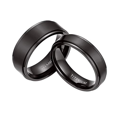 Mabohity Damen-Ring Matt Schwarz Titan-Ring Titanium 6mm Breit Ehering Verlobungsring Freundschaftsring Partnerring Paar Ringe, Größe 47 von Mabohity