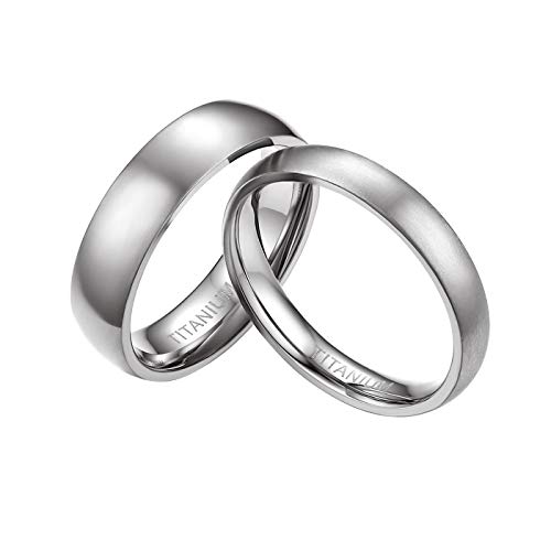 Mabohity Damen-Ring Titan-Ring Titanium 4mm Breit Poliert Gewölbt Ehering Verlobungsring Freundschaftsring Partnerring Paar Ringe, Silber, Größe 49 von Mabohity