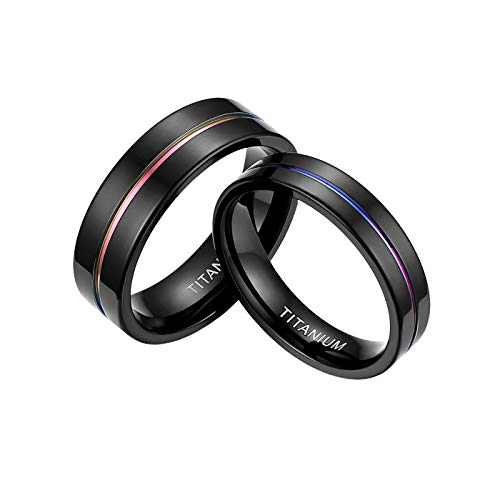 Mabohity Damen-Ring Titan-Ring mit Groove Titanium 5mm Breit Ehering Verlobungsring Trauring Freundschaftsring Partnerring Paar Hochzeit Band, schwarz pink, Größe 49 von Mabohity