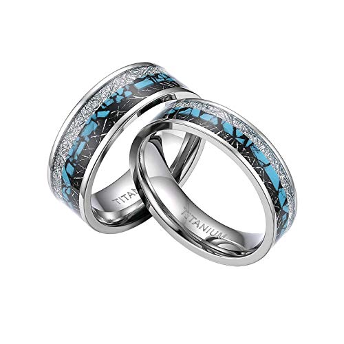 Mabohity Damen-Ring Titan-Ring mit Türkis Titanium 6mm Breit Ehering Verlobungsring Trauring Freundschaftsring Partnerring Paar Ringe, Silber, Größe 52 von Mabohity