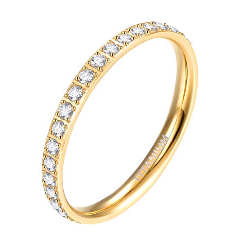 Mabohity Eternity Ringe Damen aus hochwertige Titan für Freundin, Mädchen, 2mm Gold, Größe 54 von Mabohity