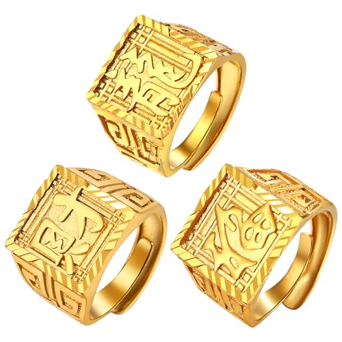 Mabohity Glück Bereichern Drache Ring: 3 PCS Herren Stamp Ring Set Einstellbare Größe Symbol für Glück Reichtum Vermögen von Mabohity