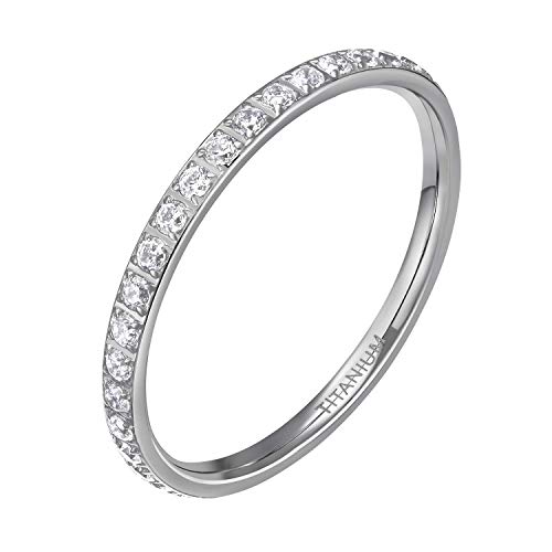 Mabohity Eternity Ringe Damen aus hochwertige Titan für Freundin, Mädchen, 2mm Silber, Größe 60 von Mabohity