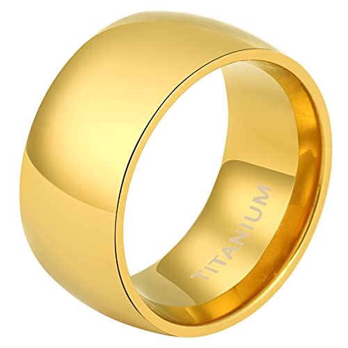 Mabohity Ring Damen Hochpoliert Titan Ring Titanium Ehering Verlobungsring Trauring Freundschaftsring Partnerring Hochzeit Band, Gold 10mm Breite, Größe 54 (17.2) von Mabohity