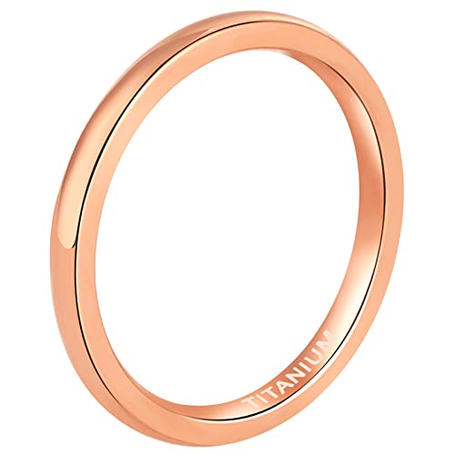 Mabohity Ring Damen Hochpoliert Titan Ring Titanium Ehering Verlobungsring Trauring Freundschaftsring Partnerring Hochzeit Band, Rosegold 2mm Breite, Größe 62 (19.7) von Mabohity