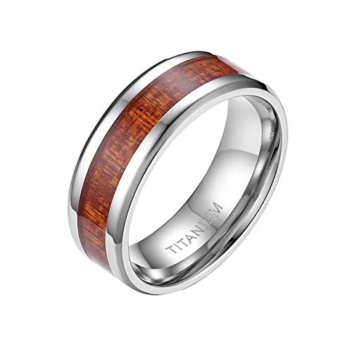 Mabohity Ring Heren 8MM Titan-Ring mit Holz Echtholz Titanium Ehering Verlobungsring Freundschaftsring Hochzeitsband Bandring, Silber, Größe 65 von Mabohity