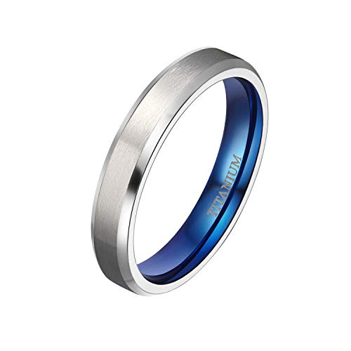 Mabohity Ring Herren/Damen Matt + Hochpoliert Titan-Ring Titanium 4mm Breit Ehering Verlobungsring Trauring Freundschaftsring Partnerring Hochzeit Band, Blau Silber, Größe 65 von Mabohity