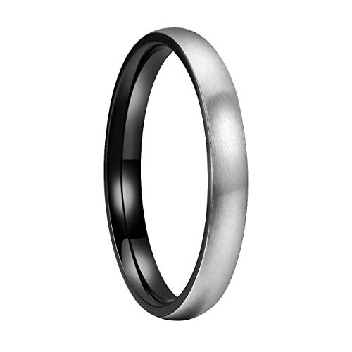 Mabohity Ring Herren/Damen Matt Gebürsteter Titan-Ring Titanium 3mm Breit Gewölbt Ehering Verlobungsring Freundschaftsring Hochzeit Band, Schwarz Silber, Größe 47 von Mabohity