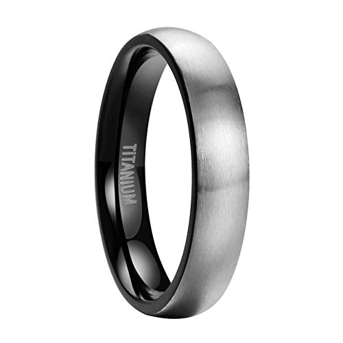 Mabohity Ring Herren/Damen Matt Gebürsteter Titan-Ring Titanium 4mm Breit Gewölbt Ehering Verlobungsring Freundschaftsring Hochzeit Band, Schwarz Silber, Größe 49 von Mabohity