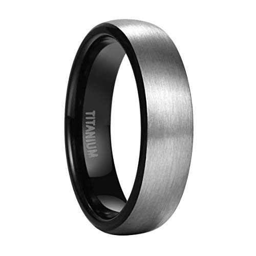 Mabohity Ring Herren/Damen Matt Gebürsteter Titan-Ring Titanium 6mm Breit Gewölbt Ehering Verlobungsring Freundschaftsring Hochzeit Band, Schwarz Silber, Größe 49 von Mabohity