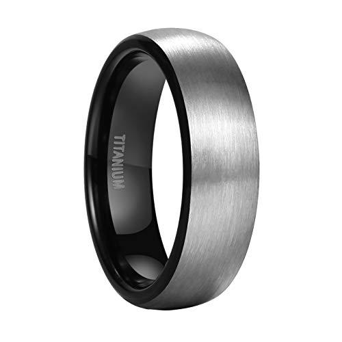 Mabohity Ring Herren/Damen Matt Gebürsteter Titan-Ring Titanium 7mm Breit Gewölbt Ehering Verlobungsring Freundschaftsring Hochzeit Band, Schwarz Silber, Größe 57 von Mabohity