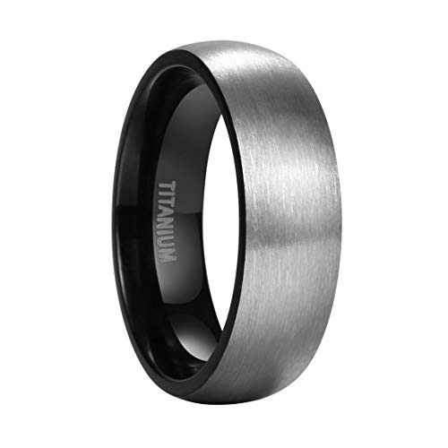 Mabohity Ring Herren/Damen Matt Gebürsteter Titan-Ring Titanium 8mm Breit Gewölbt Ehering Verlobungsring Freundschaftsring Hochzeit Band, Schwarz Silber, Größe 67 von Mabohity