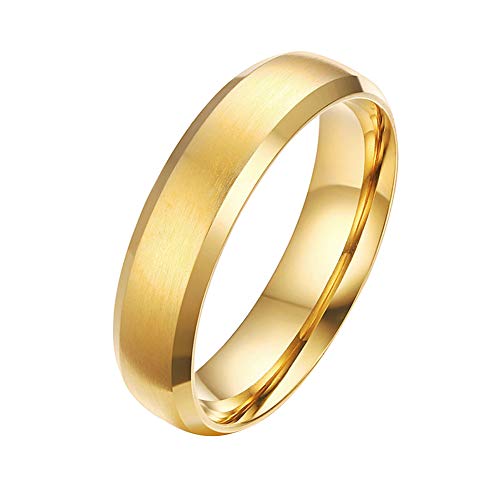 Mabohity Ring Herren/Damen Titan-Ring Titanium 6mm Breit Matt & Gebürsteter Ewigkeit Ehering Verlobungsring Freundschaftsring Hochzeit Band, Gold, Größe 52 von Mabohity