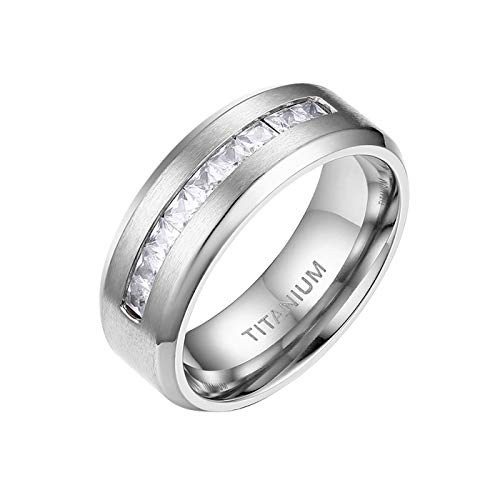 Mabohity Ring Herren/Damen Titan-Ring mit Zirkonia Titanium 8mm Breit Ewigkeit Ehering Verlobungsring Freundschaftsring Hochzeit Band, Silber, Größe 60 von Mabohity