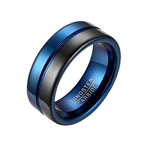 Mabohity Ring Herren 8mm Breite Personalisierte Gravur Wolframcarbid Ehering Verlobungsring Partnerring Geschenk Schwarz&Blau Größe 4 bis 14 von Mabohity