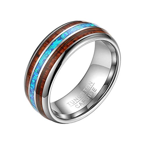 Mabohity Ring Herren Damen 8mm Breite Personalisierte Gravur Ehering Verlobungsring Wolframcarbid Opal Geschenk Braun&Blau Größe 4 bis 16 von Mabohity