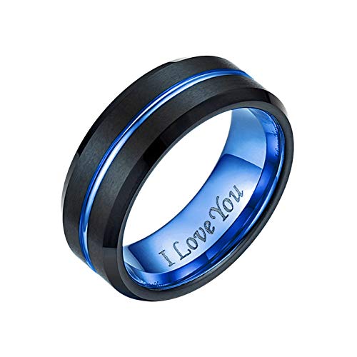 Mabohity Ring Herren Damen 8mm Breite Personalisierte Gravur mit „I Love You“ Gravur Ehering Verlobungsring Partnerring Geschenk Blau Größe 6 bis 13 von Mabohity